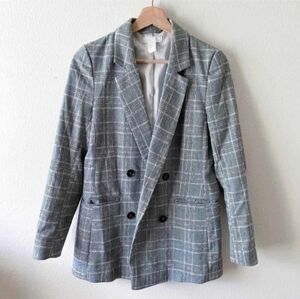 H&M Gray Plaid Double-Breasted Blazer